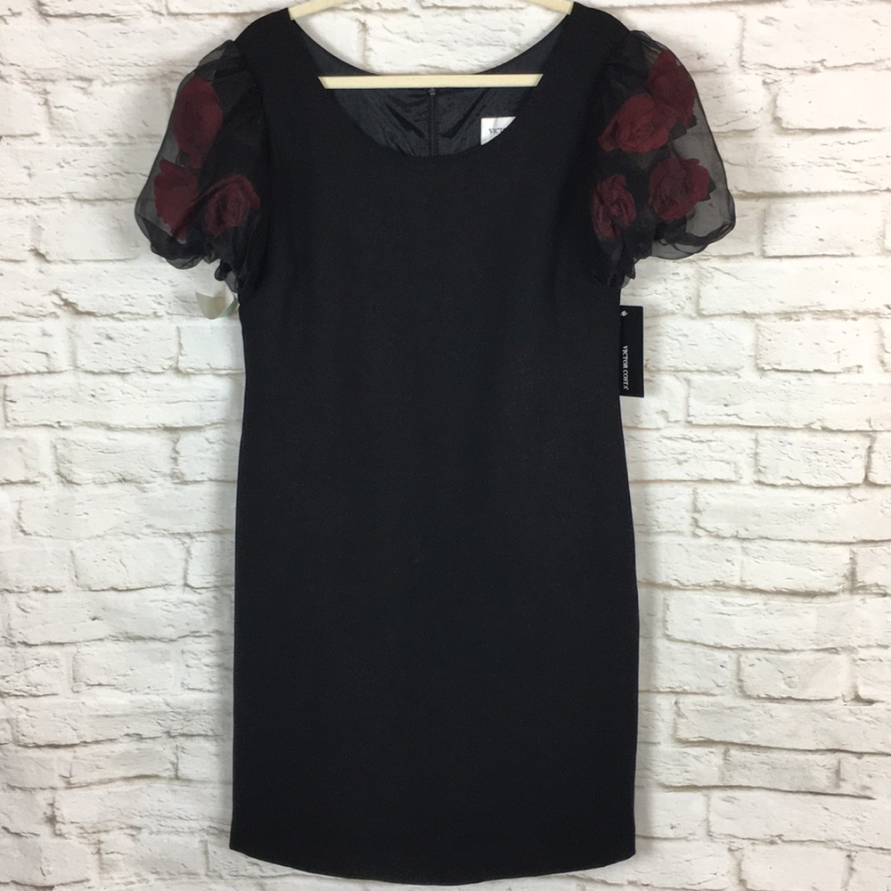 Victor Costa Vintage Black RED Rose Sheath Dress